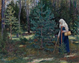 Gathering Mushrooms In The Forest — Sergej Arsenjewitsch Winogradow