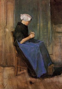 Young Scheveningen Woman Knitting — Vincent Willem Van Gogh, Post-impressionism