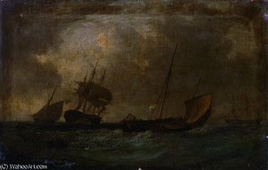 The evening gun; and a two-decker bearing down on a lugger