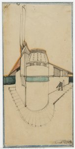 Building with cylindrical angular body (villa?)