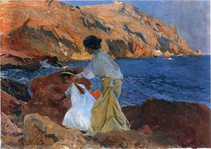 Clotilde And Elena On The Rocks At Javea — Joaquín Sorolla Y Bastida, Impressionism