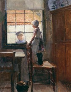 Boy And Girl At Window, (painting) — Anna Huntington Stanley