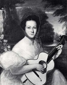 Young Woman Playing A Guitar, (painting) — George Peter Alexander Healy