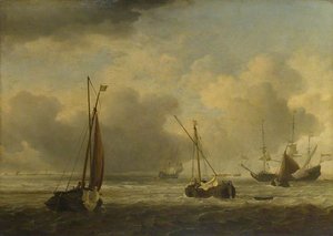 Dutch Ships And Small Vessels Offshore In A Breeze — Willem Van De Velde El Anciano