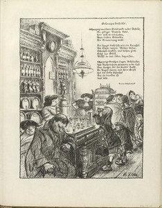 Schnapps Saloon (schnapsdestille) (plate, Folio 33) From The Periodical Der Bildermann, Vol. 1, No. 16 (november 1916) — Heinrich Zille