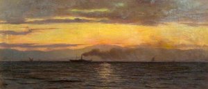 A Steamer on Lake Geneva Evening Effect