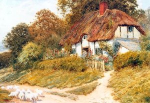 Sheep Outside A Cottage — Arthur Claude Strachan