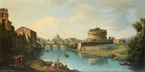 View Of The Tiber Looking Towards The Castel Sant'angelo, With Saint Peter's In The Distance — Giuseppe Zocchi