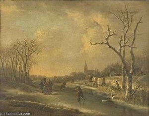 A Winter Landscape With Skaters On A Frozen Lake — Andries Vermeulen, Golden Age
