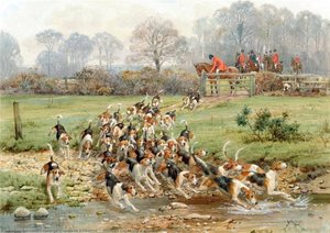 Hounds Crossing A Stream — George Goodwin Kilburne