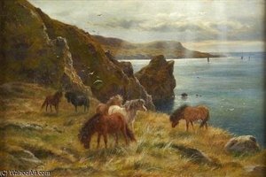 Shetland Ponies On Bressay Sound — Louis Bosworth Hurt