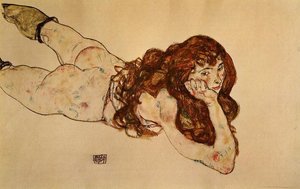 Female Nude Lying On Her Stomach — Egon Schiele, Expressionism