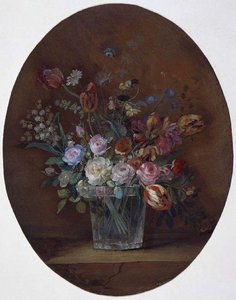 A Glass Containing Roses, Tulips, Lily Of The Valley And Violas — Anne Vallayer-coster
