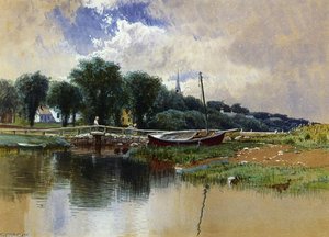 Landscape With Children On A Bridge — Alfred Thompson Bricher