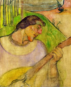 Self Portrait With Mandolin — Eugène Henri Paul Gauguin, Post-impressionist Style