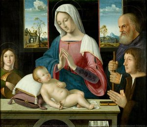 Virgin And Child With Saint Joseph And Donor [centre Panel Of The Withypool Triptych] — Antonio Solario (lo Zingaro), High Renaissance