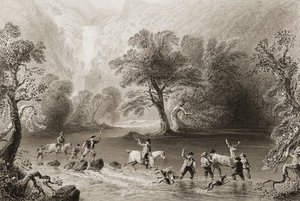Taking A Stag Near Derrycunnihy Cascade — William Henry Bartlett