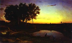 Landscape With Lake And Boatman — Jean-baptiste-camille Corot