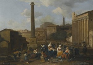 Figures Resting In A Capriccio View Of The Roman Forum — Hendrick Mommers