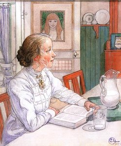 Suzanne With Milk And Book — Carl Larsson