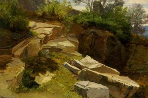 Mountainside, Lake And Rocks — Frederick Lee Bridell