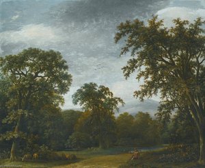 A Wooded Landscape With A Shepherd And His Flock By A Path — Johannes De Lagoor