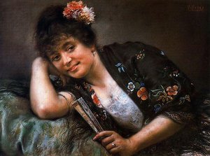 Flemish Girl Lying With Fan — José Villegas Cordero, Contemporary Realism