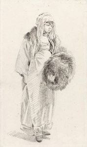 A Young Woman In Russian Costume, Holding A Large Fur Muff — Jean Baptiste Le Prince