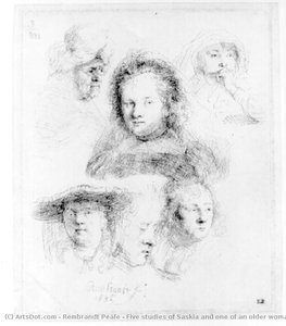 Five Studies Of Saskia And One Of An Older Woman — Rembrandt Peale, Neoclassical