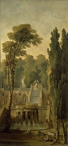 Landscape With A Terrace And Cascade — Hubert Robert, Neoclassicism