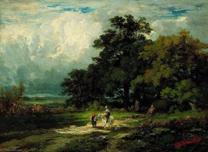 Untitled (man On Horse With Woman And Dog) — Edward Mitchell Bannister