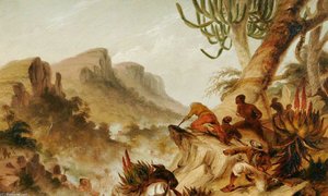 Kaffirs And Rebel Hottentots Attacking A Wagon Train — Thomas Baines