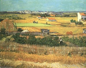 Recoltes A La Crau Avec Montmajour En Fond — Vincent Willem Van Gogh, Post-impressionism