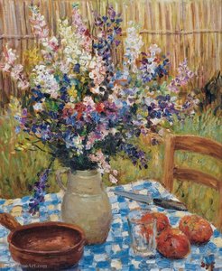 Still Life - Vase De Flowers And Oranges — Marcel Dyf
