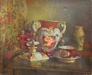 Nature morte aux objets d'époque Louis Philippe