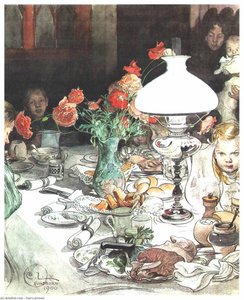 Around The Lamp At Evening — Carl Larsson