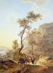 Italian Landscape With Herdsmen Couple Sun — Abraham Van Strij