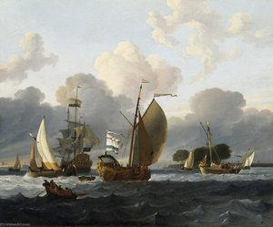 A Dutch Yacht Before The Wind In A Harbour — Ludolf Backhuysen I