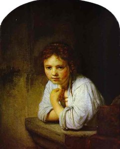A Young Girl Leaning On A Window-sill — Rembrandt Van Rijn, Baroque