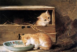 Two Kittens In A Shed Sun — Henriette Ronner Knip