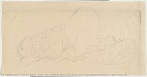 Kauernde Weibliche Figur Nach Links Mit Hochgeschobenen Hemd, Frühe Studie Zur — Gustav Klimt