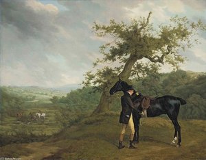 George Irving With His Black Hunter Beneath A Blasted Oak, Hounds Being Put Into A Covert Beyond — Jacques Laurent Agasse