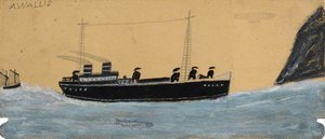 Motor Vessel With Airship And Shark — Alfred Wallis