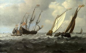 A Dutch Ship, A Yacht And Smaller Vessels In A Breeze — Willem Van De Velde The Younger