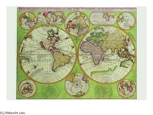 Coronelli Stereographic World Map With Insets Of Polar Projections