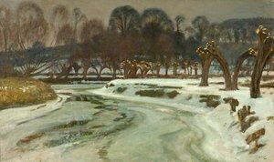 The Frozen River, Flatford, Suffolk — Sir Alfred James Munnings
