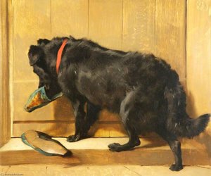 A Dog With A Slipper — Sir Edwin Henry Landseer, Romanticism