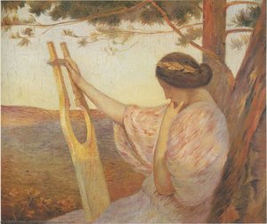 Lady With Lyre By Pine Trees — Henri Jean Guillaume Martin