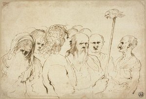 Group Of Figures, With Owl On A Pole — Guercino