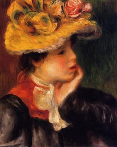 Head Of A Young Woman (yellow Hat) — Pierre-auguste Renoir, Impressionist Portrait